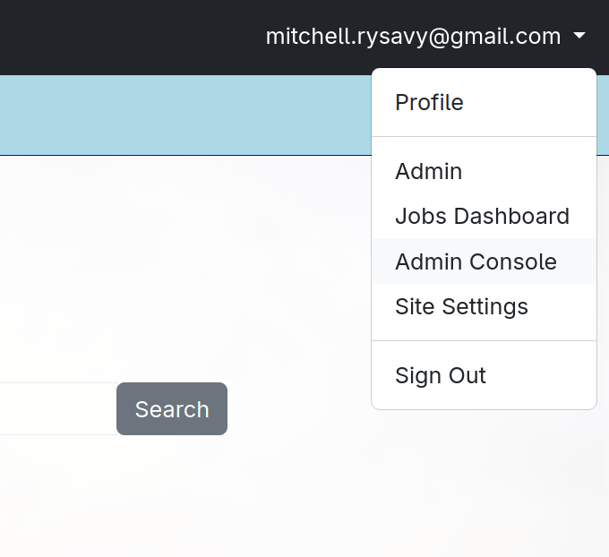 The Admin Console option in the menu
